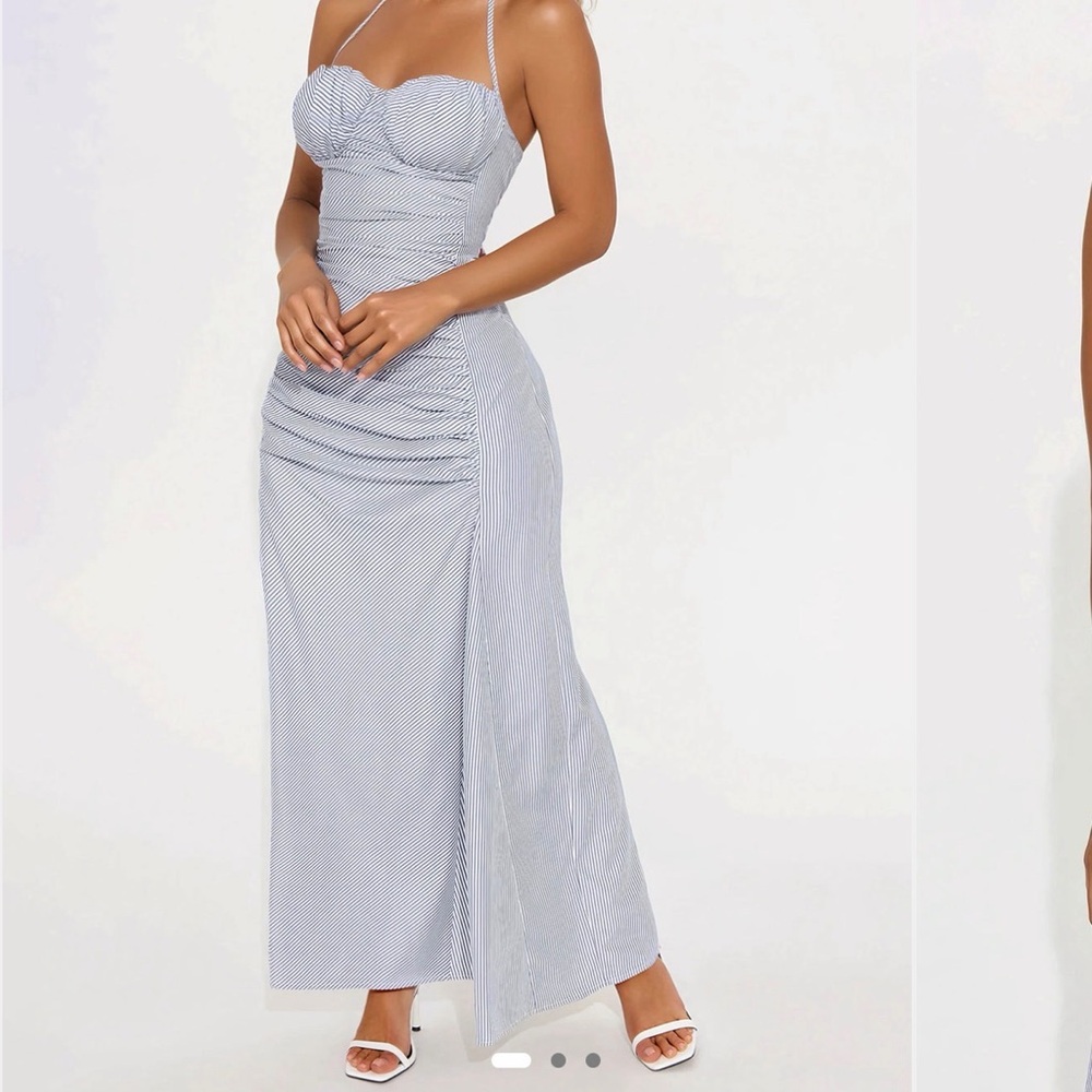 Fashion Nova Black and White Striped Maxi Dress